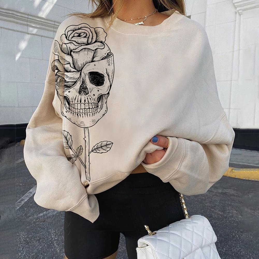 Minnieskull Skull flowerpot rose print sweatshirt - Minnieskull