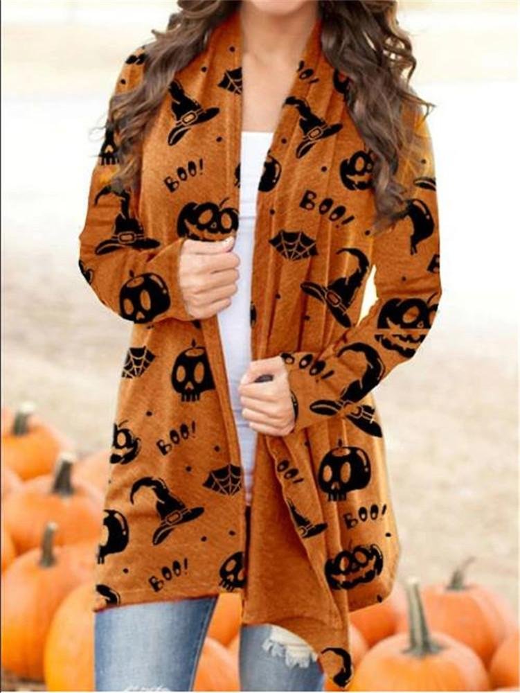 Halloween Elements Long Sleeve Knitted Cardigan Top