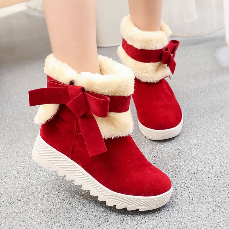 Women's Sweet Snow Boots Bow Anti Slip Fashion Short Boots Two Cotton Boots