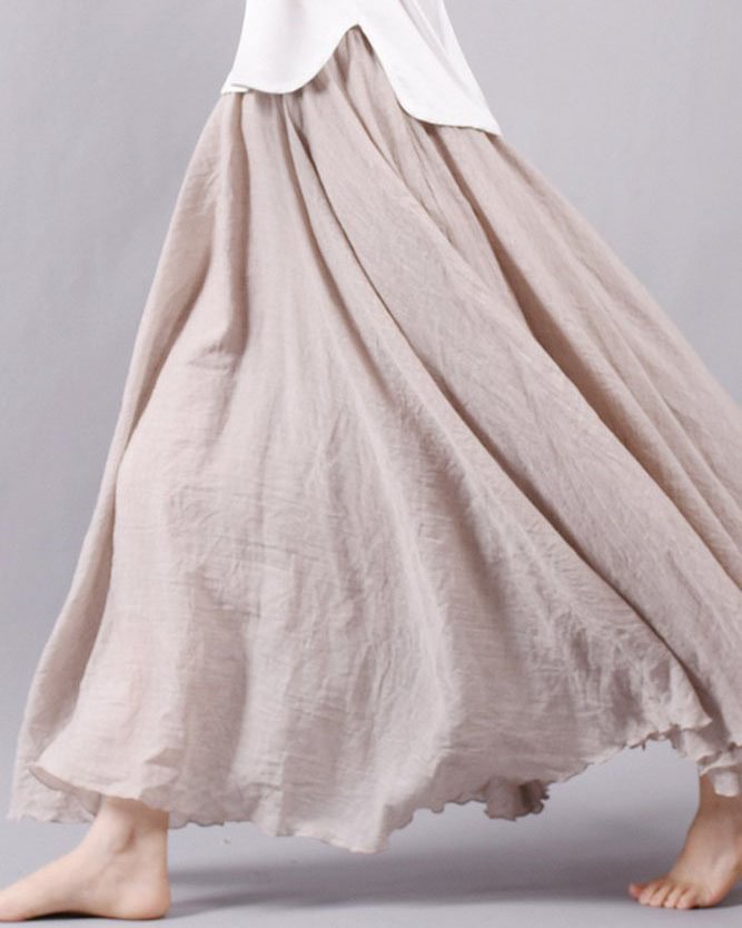9Colors Cotton&Linen Casual Solid Swing Skirts