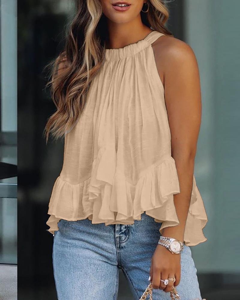 Halter Ruched Ruffles Sleeveless Casual Top P12243