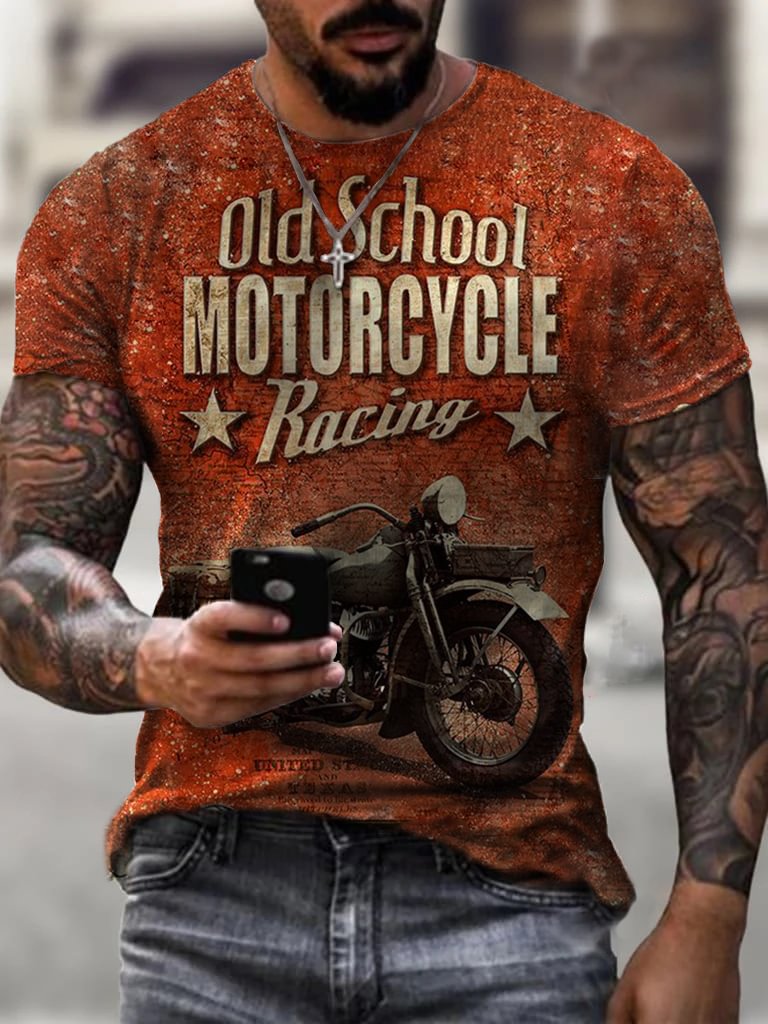 Mens Retro Motorcycle Racing Printed Casual T-shirt / [viawink] /