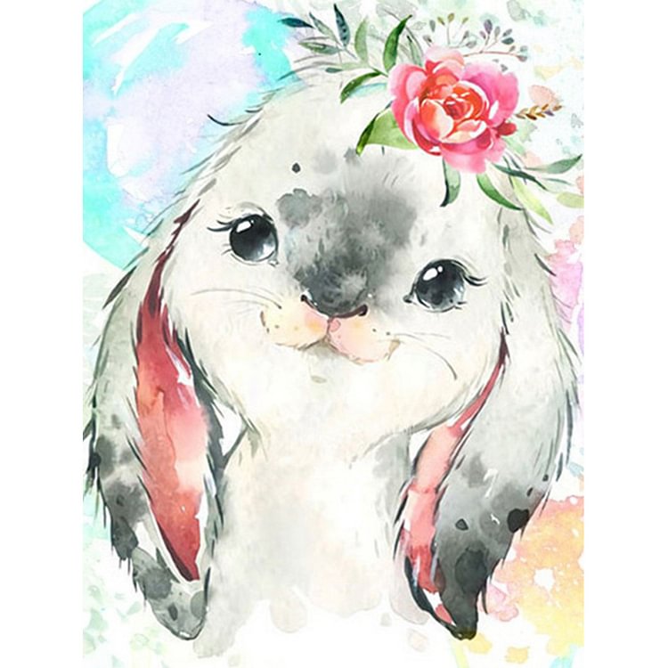 Cartoon Rabbit With Flower - Round Drill Diamond Painting - 30*40CM