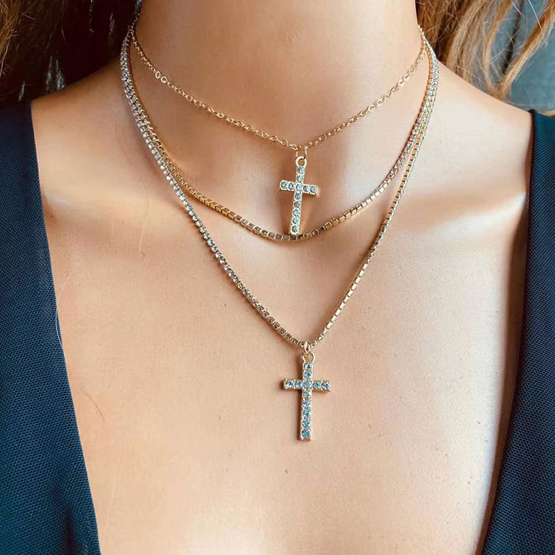 Minnieskull Vintage cross bead chain multilayer necklace - Minnieskull