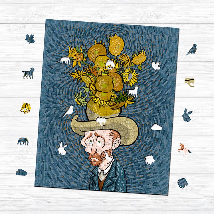 Van Gogh Sunflower Vase Wooden Jigsaw Puzzle