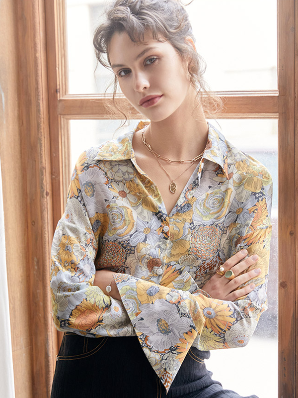 Silk Blouse French Printed Long-sleeved Style