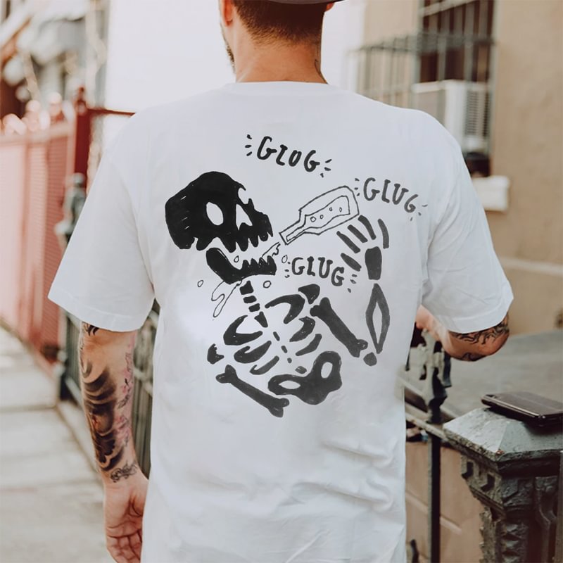 UPRANDY Skeleton Drinking Printed Casual Men's T-shirt -  UPRANDY