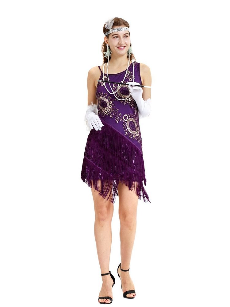 Mayoulove Elegant purple retro 1920s exquisite modern girl cocktail dress-Mayoulove