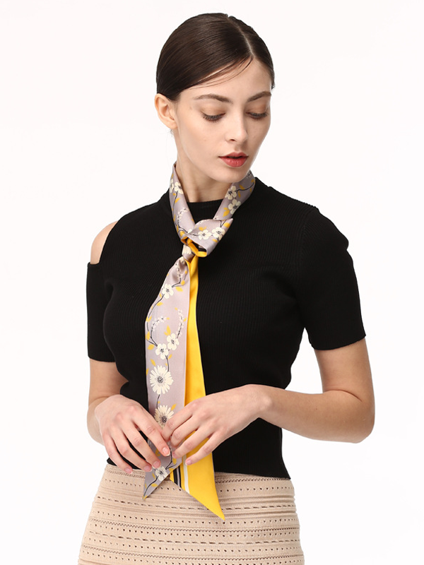 Silk Scarf All-match Yellow Narrow Ribbon Style For Women