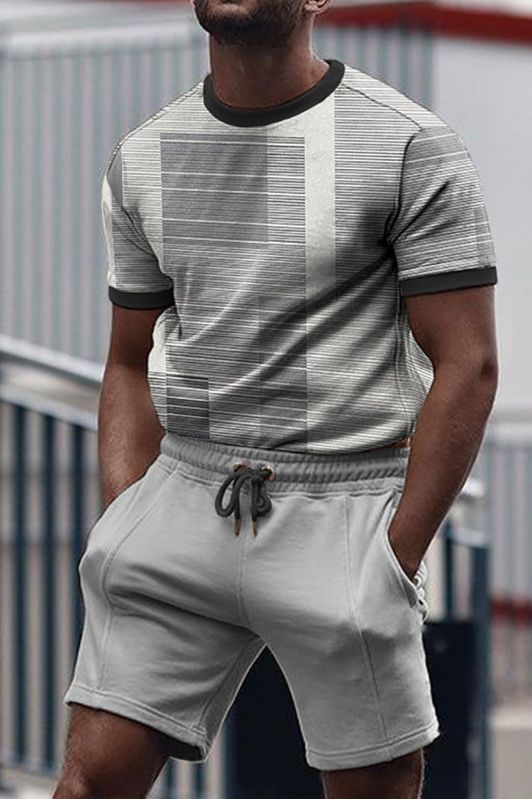 Tiboyz Grey Stripes T-Shirt And Shorts Two Piece Set