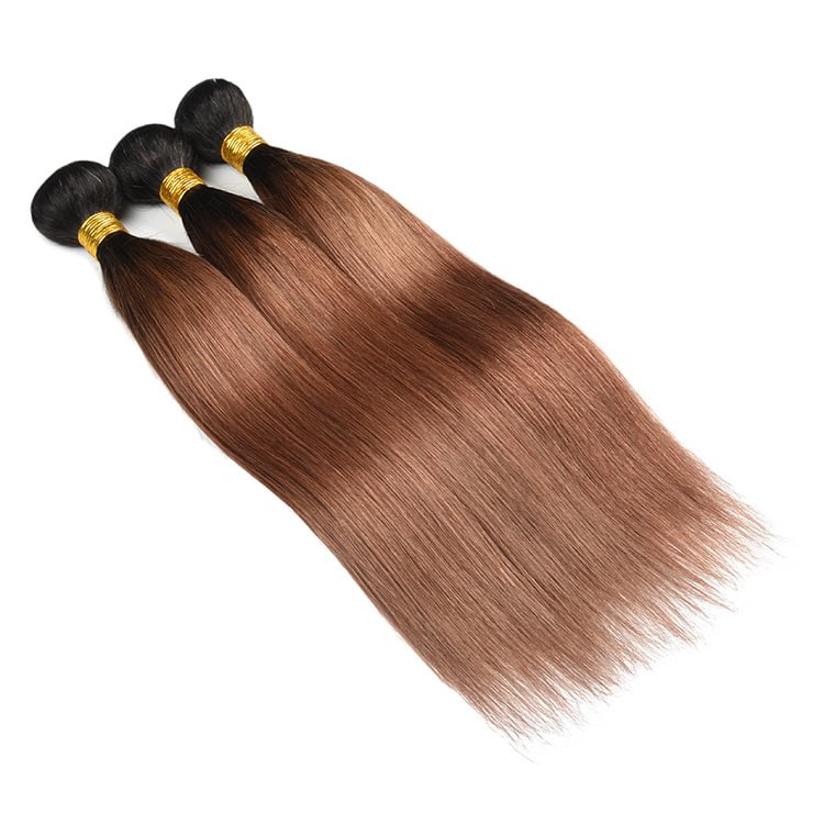 1 PC Black And Brown Gradient Straight Hair Bundles丨Malaysian Mature Hair、Virgin Hair、Original Hair