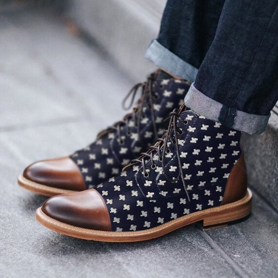 Retro print stitching middle-top men's boots - Krazyskull