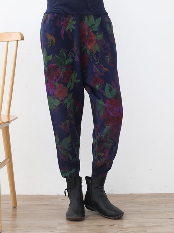 Two-Pieces Vintage Loose Printed Sweater And Pants Suits