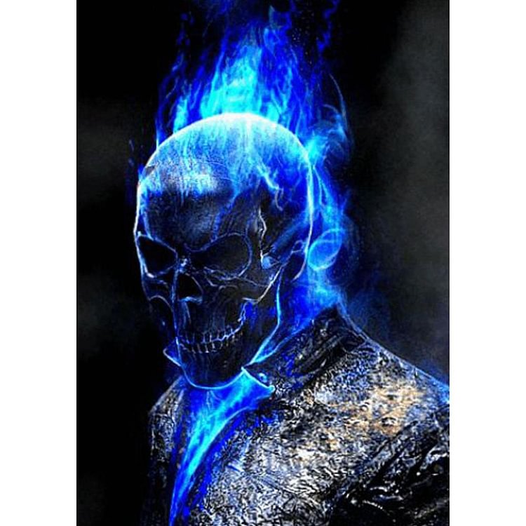 Blue Flame Skull - Full Round Drill Diamond Painting - 30x40cm(Canvas)