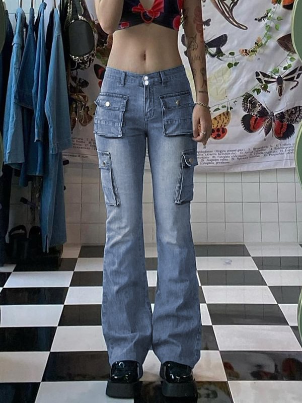 Trendy Multi-pocketed Low Rise Straight Jeans
