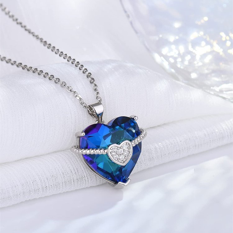 For Handpicked Daughter - S925 You Didn't Grow under My Heart but in Blue Crystal Heart Necklace