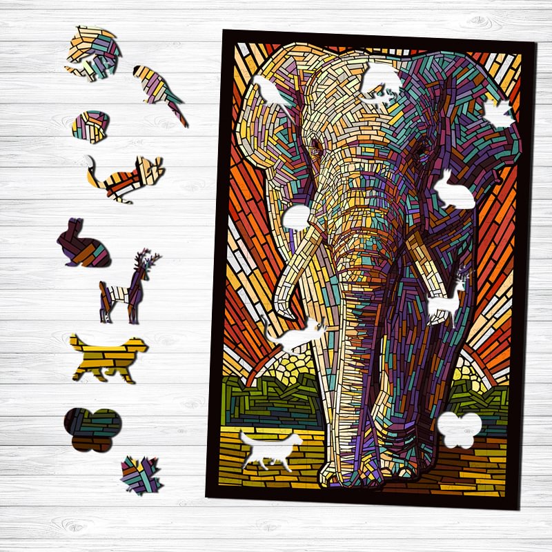 Jeffpuzzle™-JEFFPUZZLE™ Sunset and The Elephant Wooden Puzzle