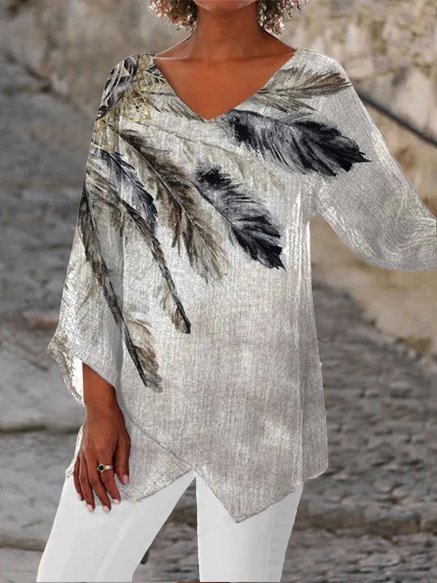 Women's Western Feather Print Casual Tops