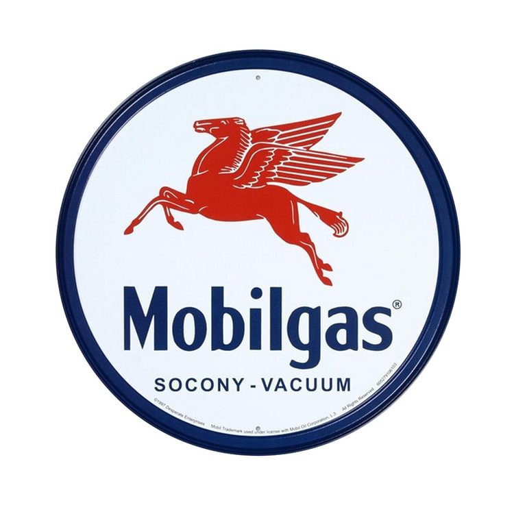 Mobilgas - Round Vintage Tin Signs/Wooden Signs - 30x30cm