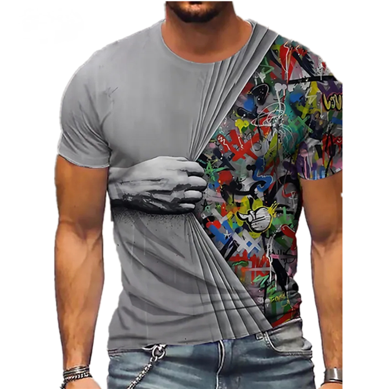 3D Printing Street Crew neck Short Sleeves Men's T-shirts-VESSFUL