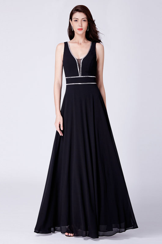 Elegant Sleeveless Beadings Evening Gowns Long Chiffon Prom Dresses