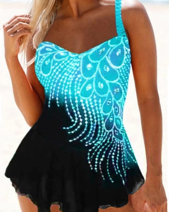 Print Strap Sexy Elegant Plus Size Swimdresses Swimsuits