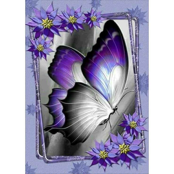 Full Round Diamond Painting Purple Butterfly in Mirror (40*30cm)