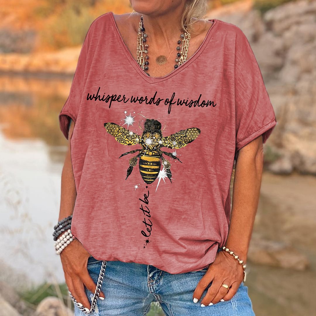 Whisper Word Of Wisdom Printed Bee V-neck T-shirt