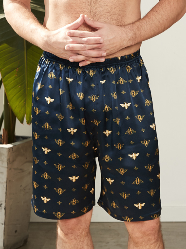 19 Momme Summer Bee Print Casual Silk Boxers