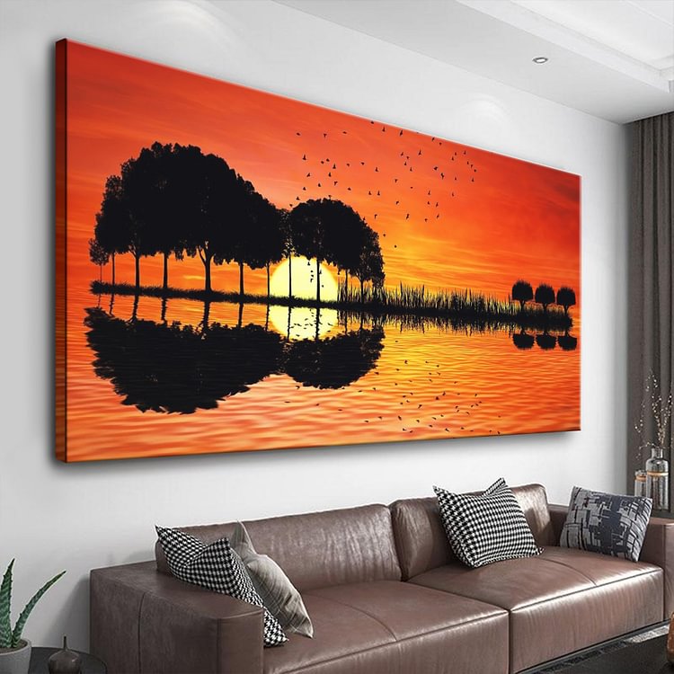 Guitar Island Sunset Canvas Wall Art