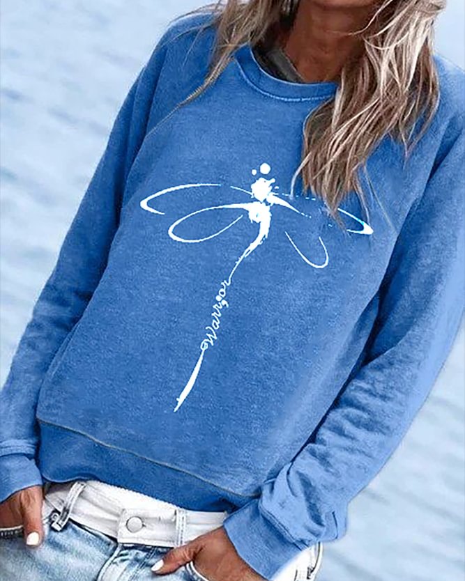Plus size Long Sleeve Dragonfly Printed Sweatshirt
