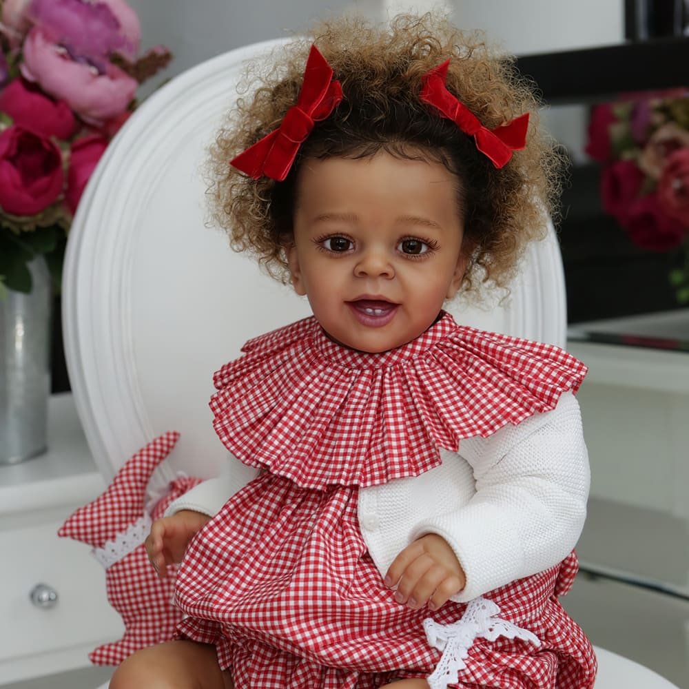 [Latest Series Baby] 20" African American Lifelike Handmade Cloth Reborn Toddler Baby Girl Jumpu With Brown Eyes
