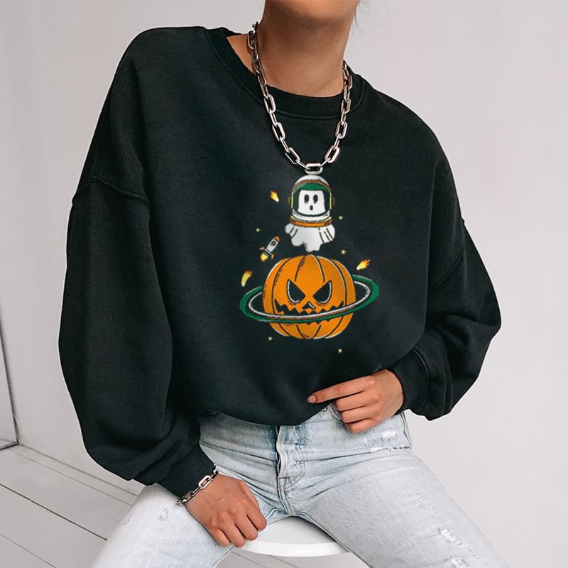   Pumpkin's planet ghost spaceman print sweatshirt  - Neojana