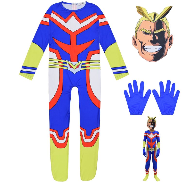 Mayoulove My Hero Academia All Might Cosplay Costume with Mask Boys Girls Bodysuit Halloween Fancy Jumpsuits-Mayoulove