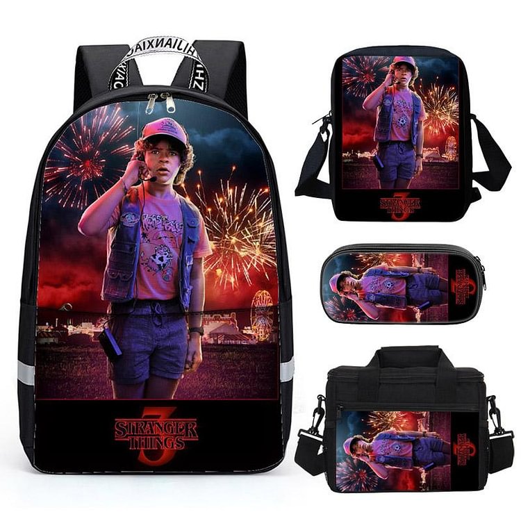 Mayoulove Middle School Backpack 3D Stranger things Printed Black Book Bag For Teens Boys Girls 4PCS-Mayoulove