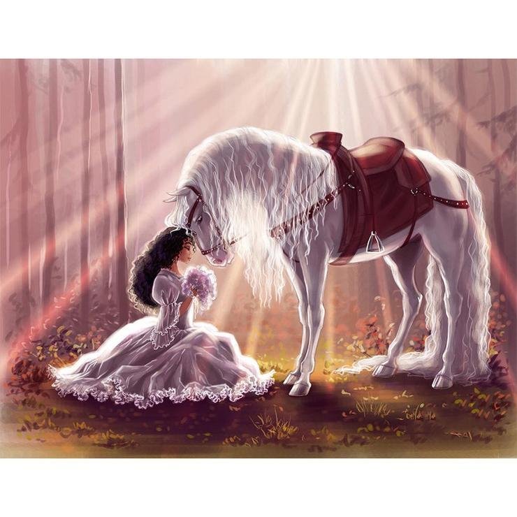 Full Round Diamond Painting Princess and White Horse (40*30cm)