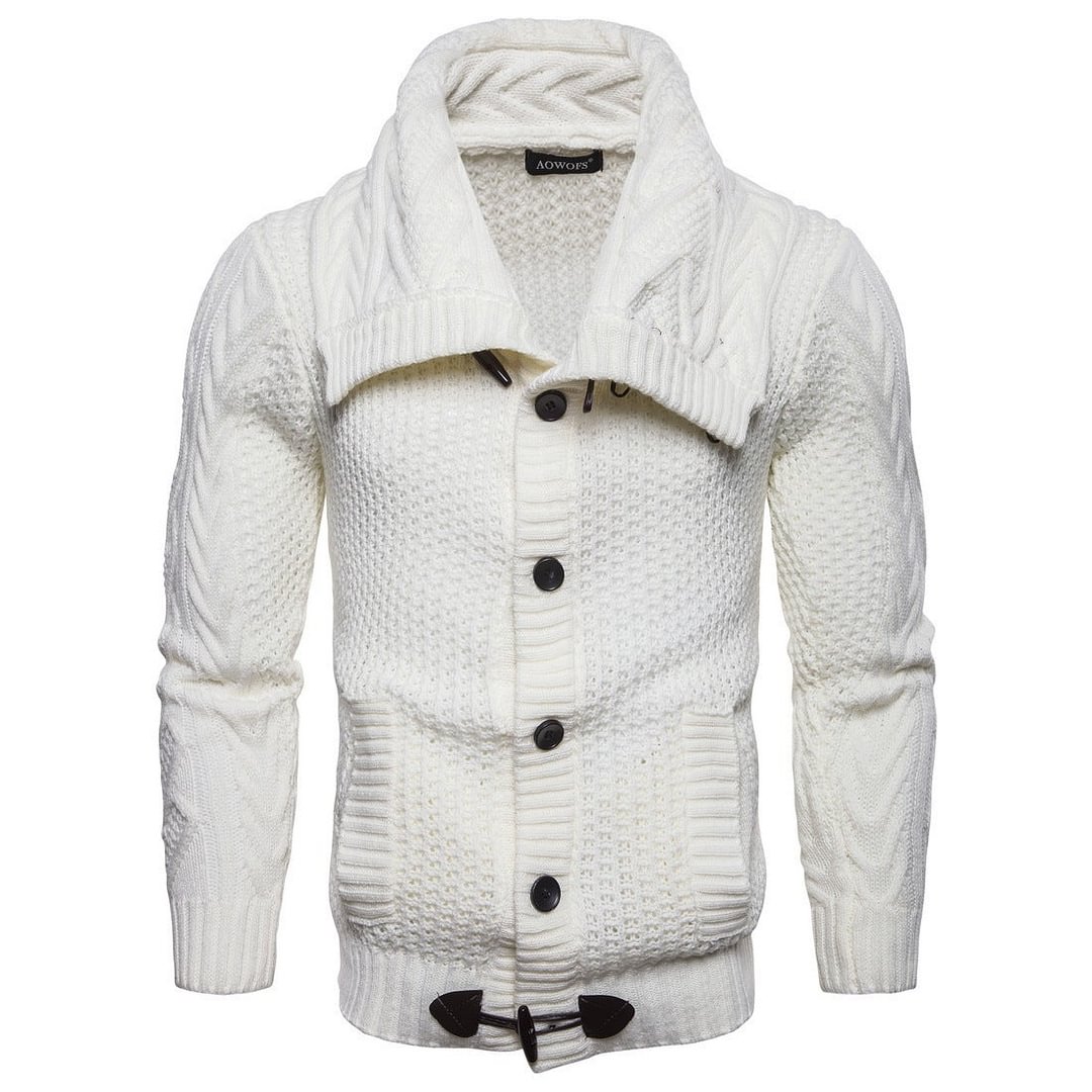 Men's Solid Color Knitted Cardigan Sweater Coat-Corachic