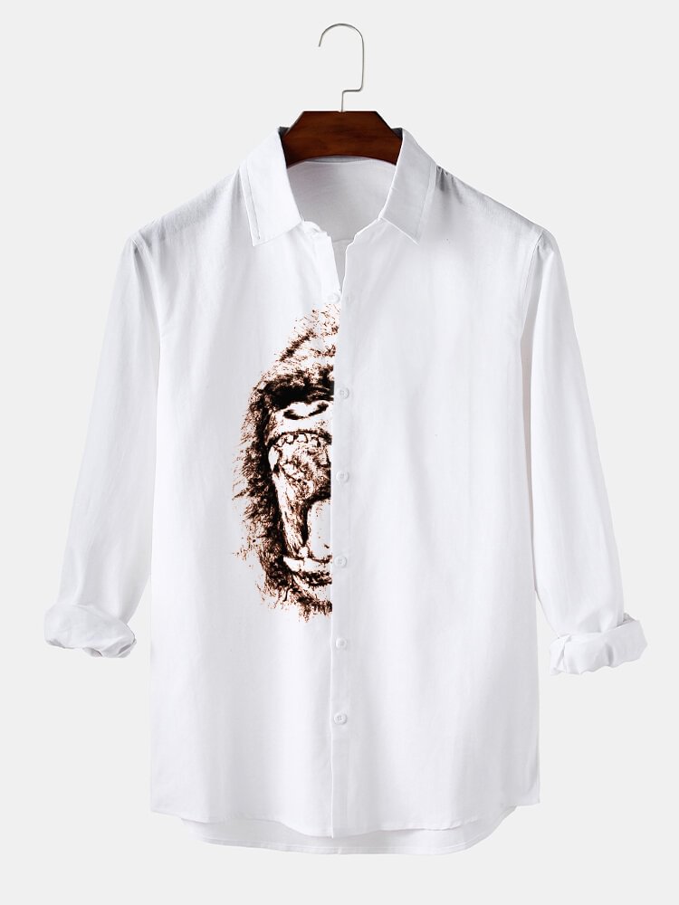 BrosWear Half Orangutan Print Long Sleeve Shirt