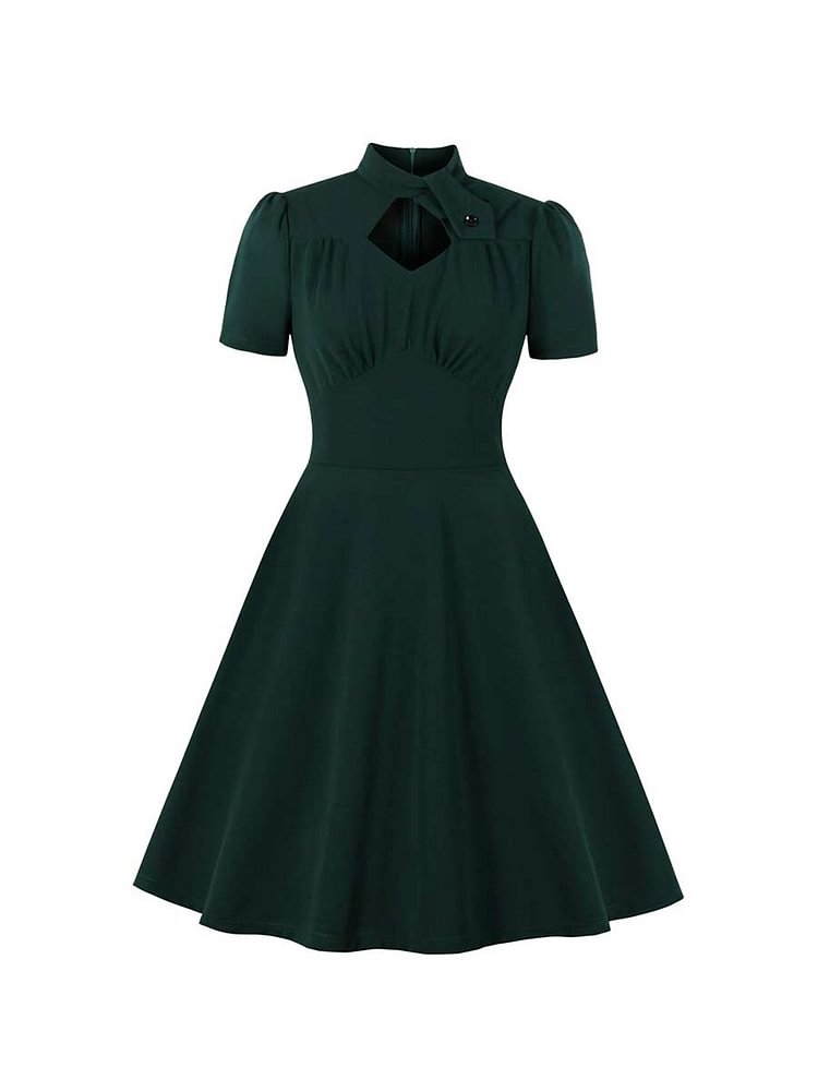 Mayoulove Swing Dress Elegant Openwork Design Solid Color Dress-Mayoulove