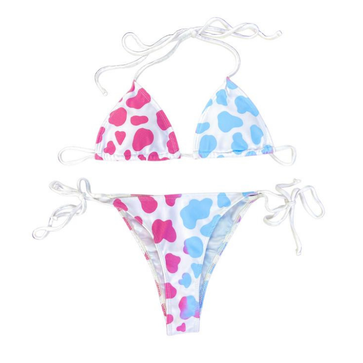 Color Changing Cow Print High Waisted String Tie Bikini