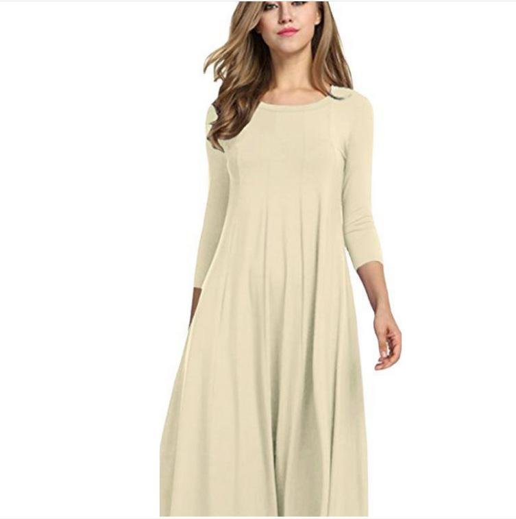 Women Cotton Elegant 3/4 Sleeve Polyester Casual Dresses-Corachic