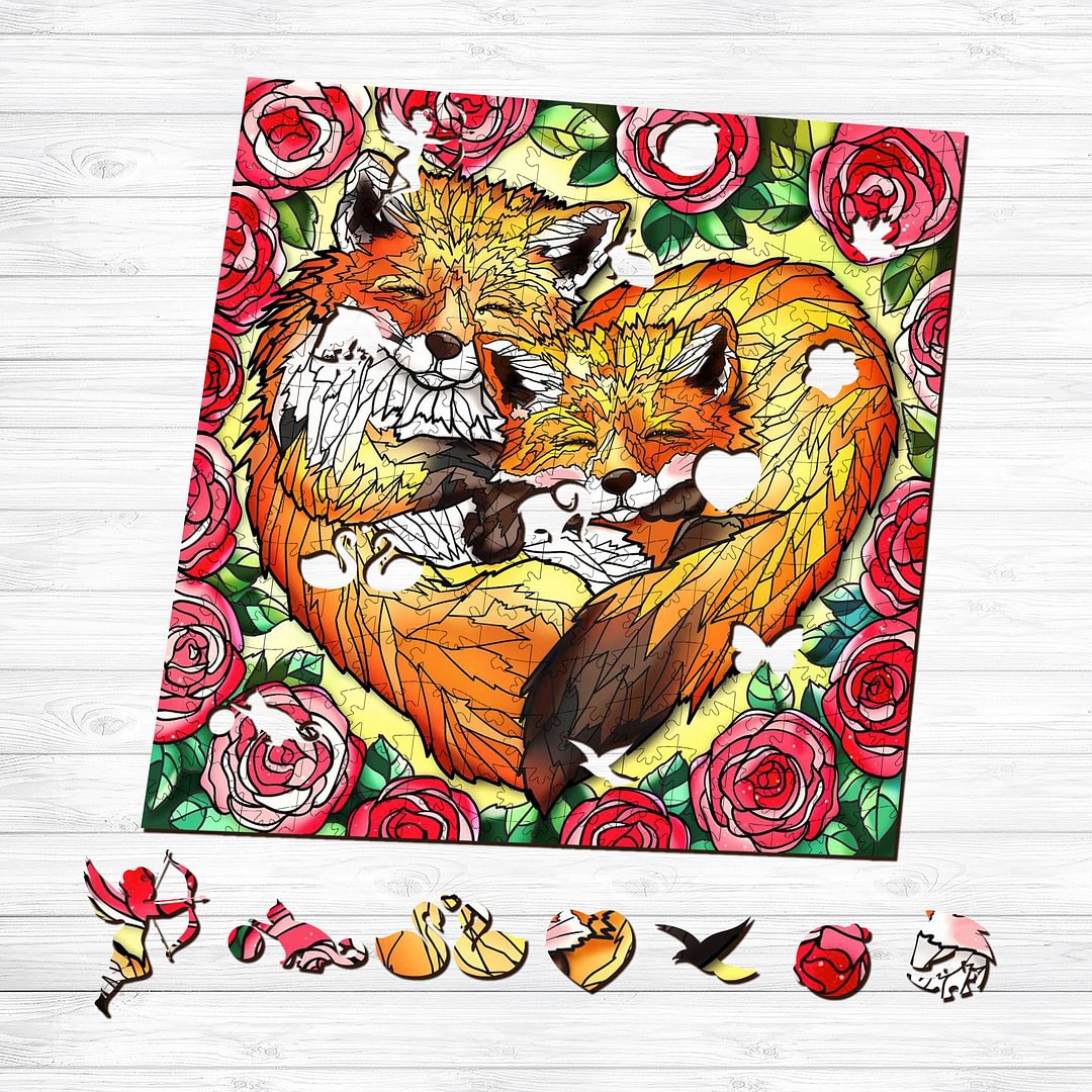 JEFFPUZZLE™-JEFFPUZZLE™ NEW Foxes in Love Wooden Puzzle