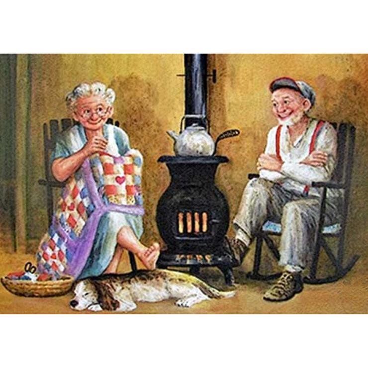 Full Round Diamond Painting Sweet Old Couple Lovers (40*30cm)