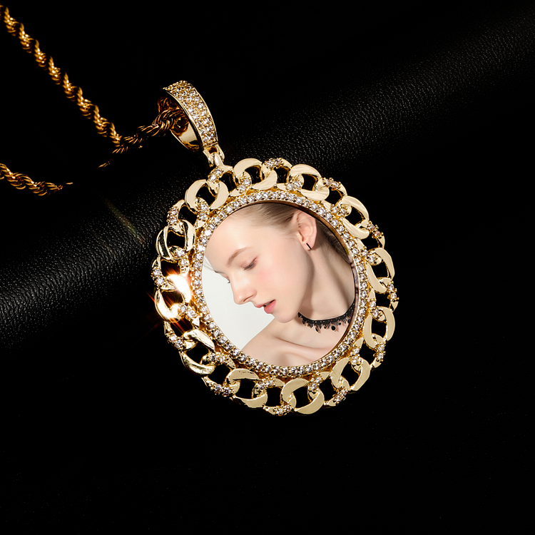 Custom Photo Iced out Large size Round Necklace Pendant