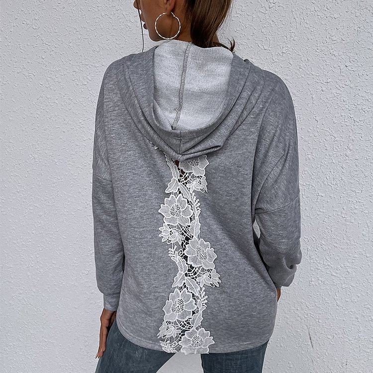 Lace Back Slit Hoodies Sweatshirt - CODLINS - codlins.com