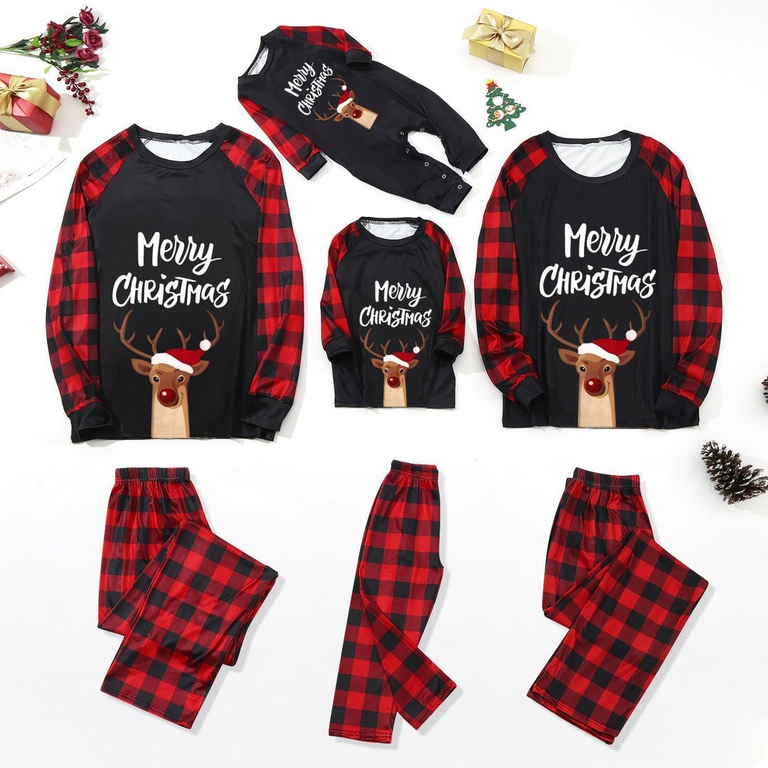 Christmas print home clothes Christmas deer alphabet pattern parent-child suit - vzzhome