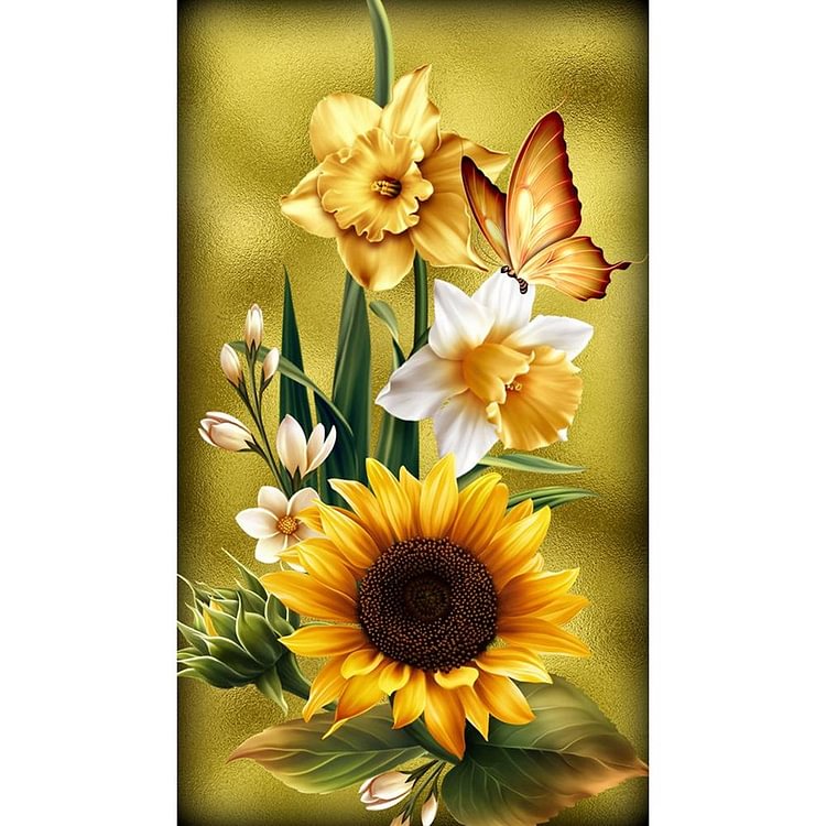 Flower Butterfly - Round Drill Diamond Painting - 30*48CM