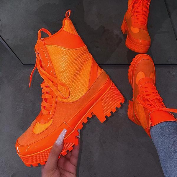 orange snake print boots