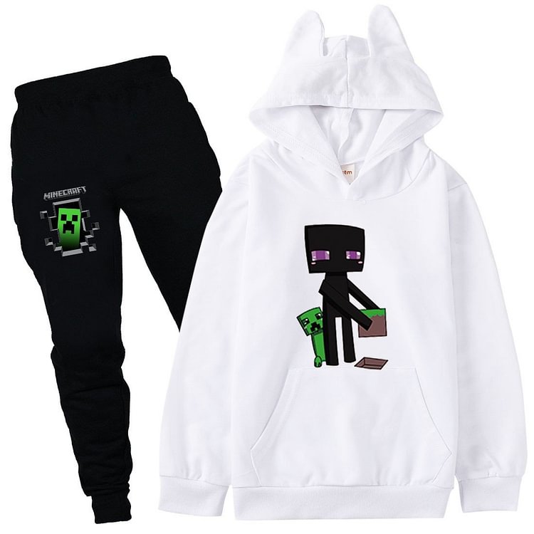 Mayoulove Minecraft Black And Green Frog Print Girls Boys Hoodie Pants Tracksuit-Mayoulove