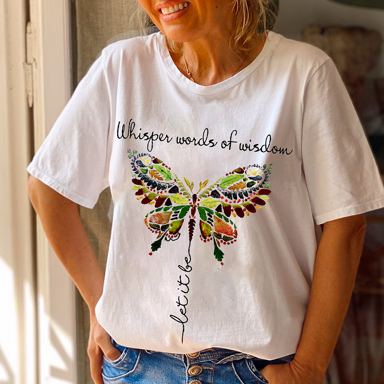 (Run Small)Whisper Words Of Wisdom Butterfly Printed Graphic Tees